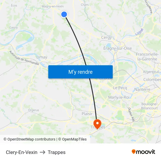 Clery-En-Vexin to Trappes map