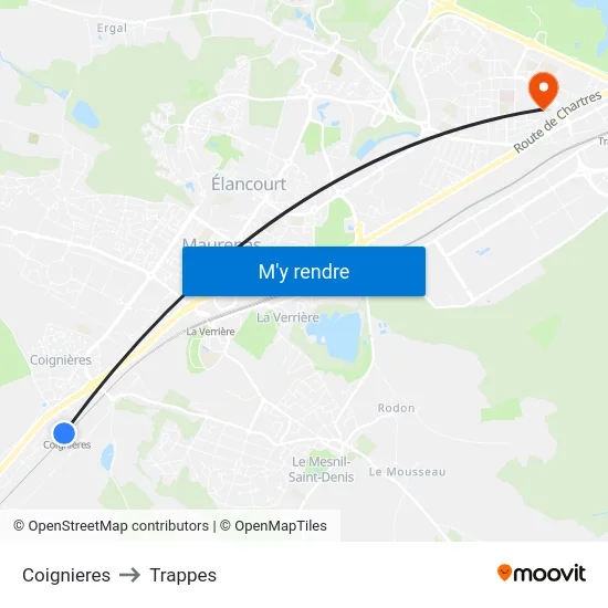 Coignieres to Trappes map