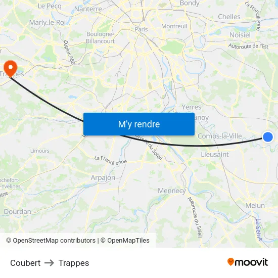 Coubert to Trappes map