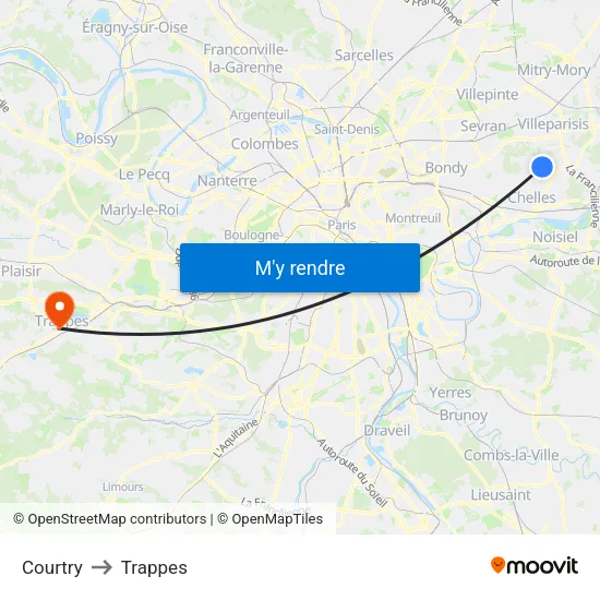 Courtry to Trappes map