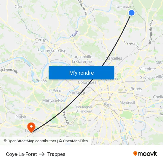 Coye-La-Foret to Trappes map