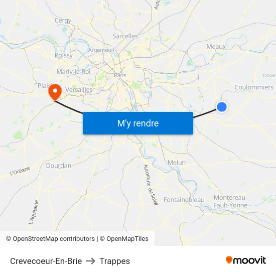 Crevecoeur-En-Brie to Trappes map