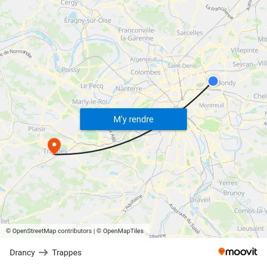 Drancy to Trappes map