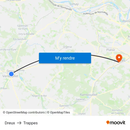 Dreux to Trappes map