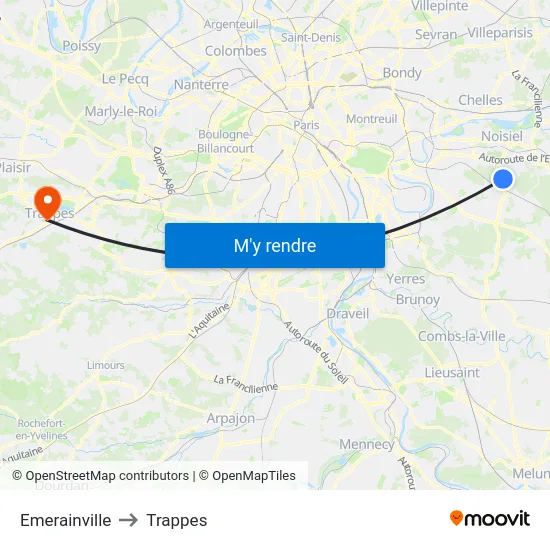 Emerainville to Trappes map
