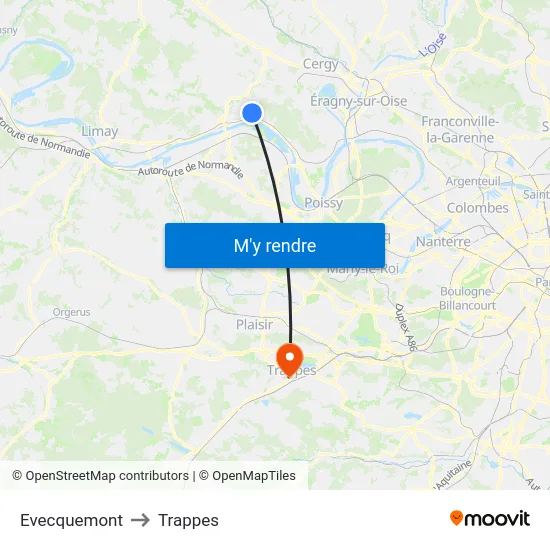 Evecquemont to Trappes map