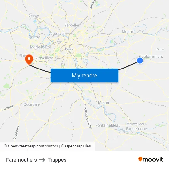 Faremoutiers to Trappes map