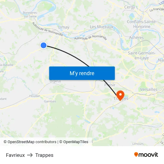 Favrieux to Trappes map