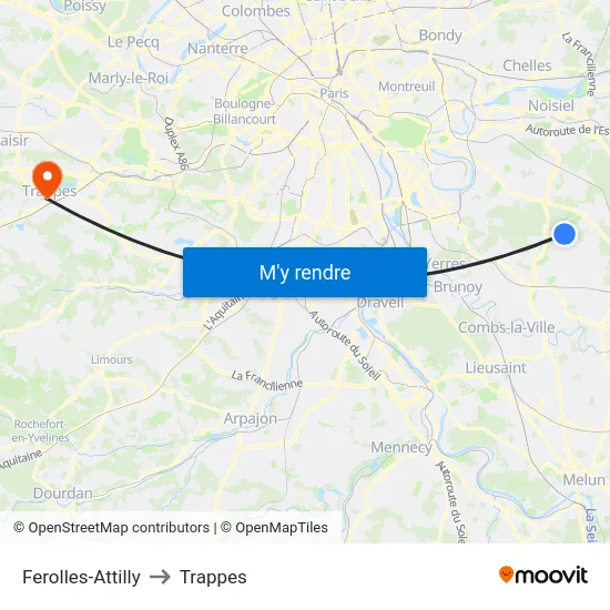Ferolles-Attilly to Trappes map
