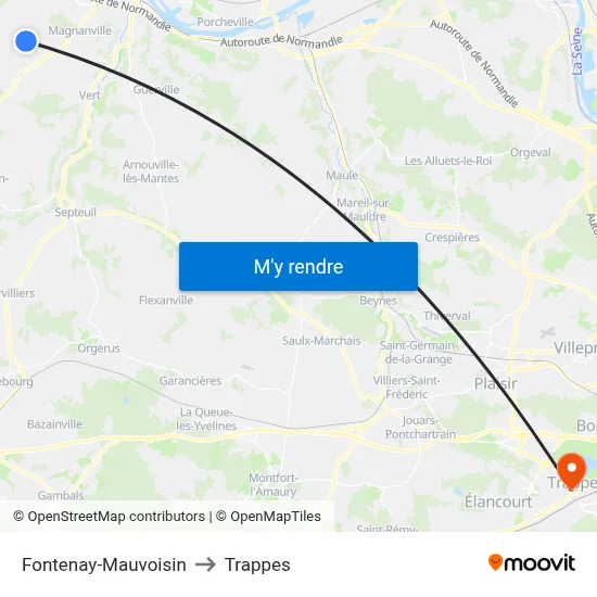 Fontenay-Mauvoisin to Trappes map