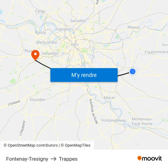 Fontenay-Tresigny to Trappes map