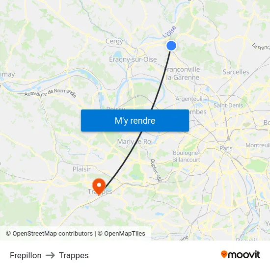 Frepillon to Trappes map