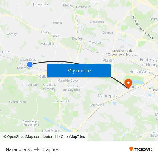 Garancieres to Trappes map