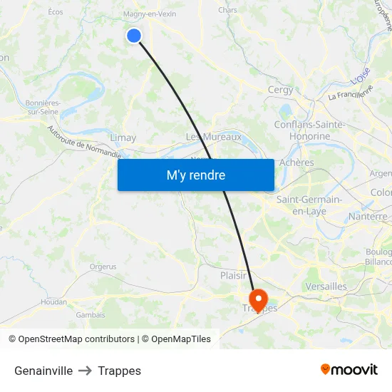 Genainville to Trappes map