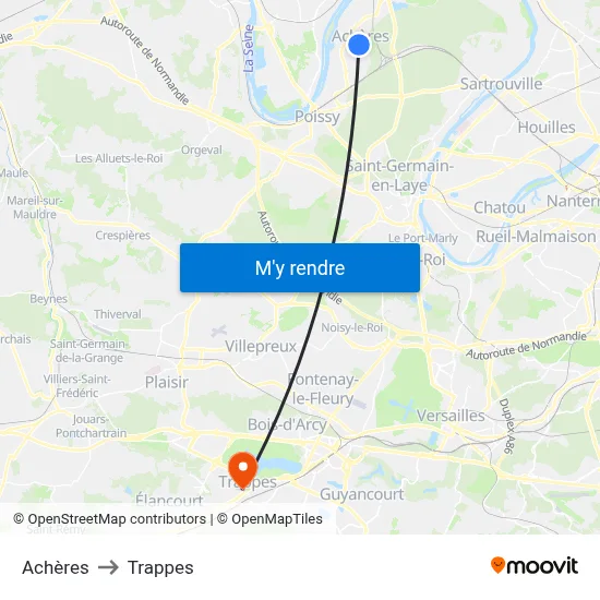 Achères to Trappes map