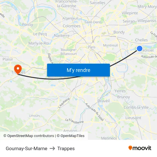 Gournay-Sur-Marne to Trappes map