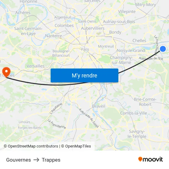 Gouvernes to Trappes map