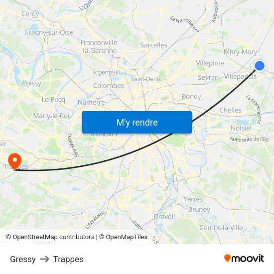 Gressy to Trappes map