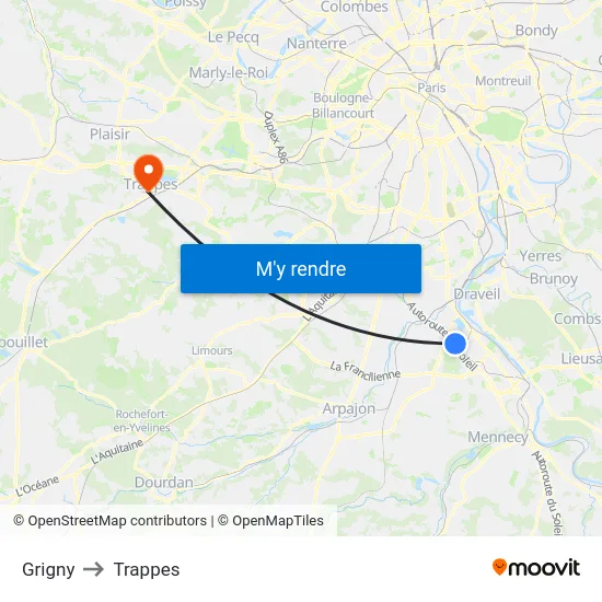 Grigny to Trappes map