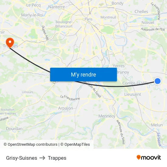 Grisy-Suisnes to Trappes map