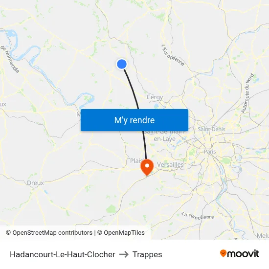 Hadancourt-Le-Haut-Clocher to Trappes map