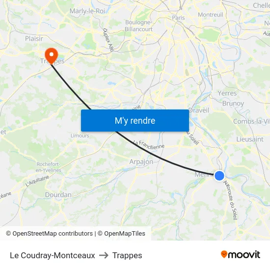 Le Coudray-Montceaux to Trappes map