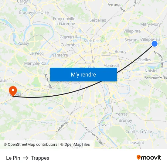 Le Pin to Trappes map