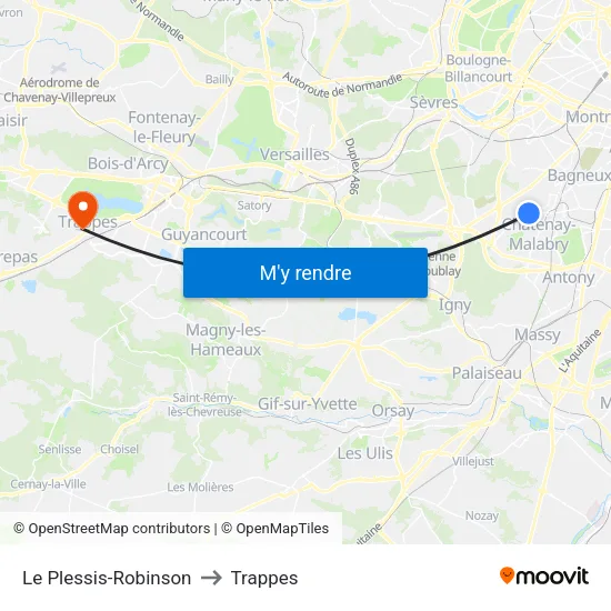 Le Plessis-Robinson to Trappes map
