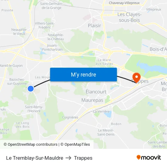 Le Tremblay-Sur-Mauldre to Trappes map