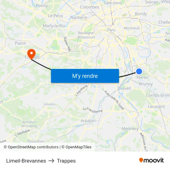 Limeil-Brevannes to Trappes map