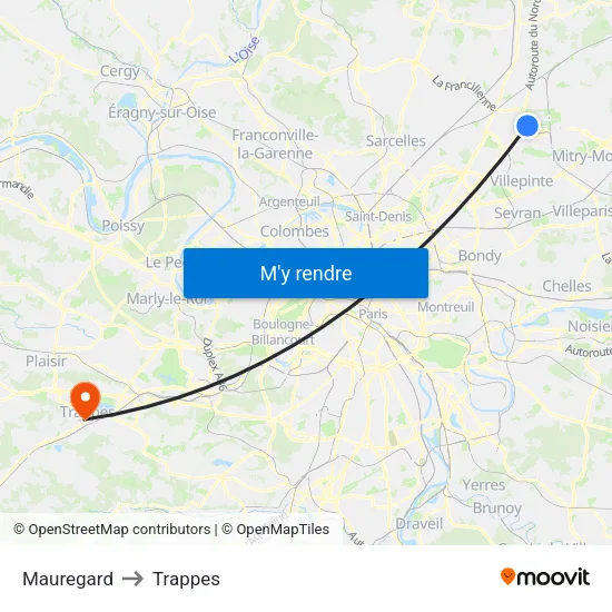 Mauregard to Trappes map
