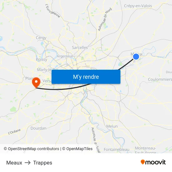Meaux to Trappes map
