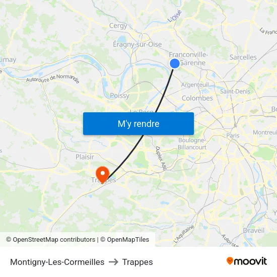 Montigny-Les-Cormeilles to Trappes map