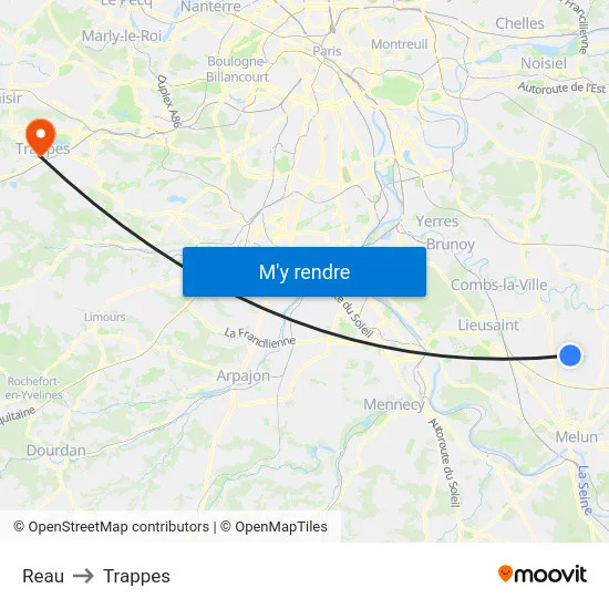 Reau to Trappes map