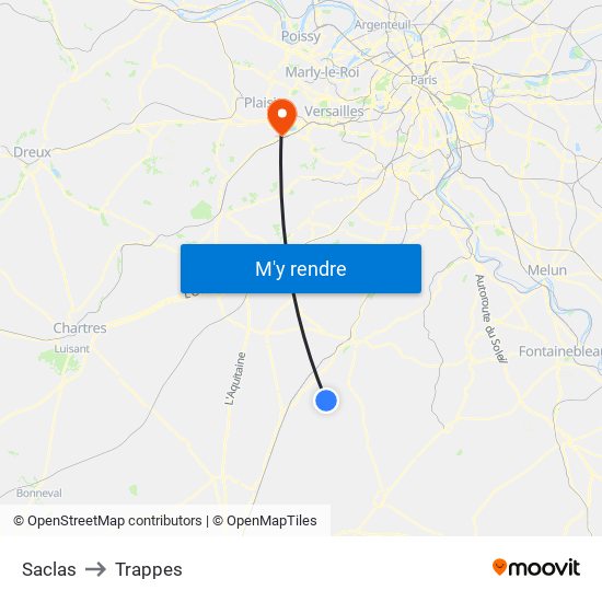 Saclas to Trappes map