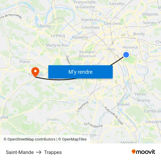 Saint-Mande to Trappes map