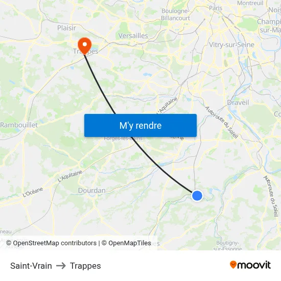 Saint-Vrain to Trappes map