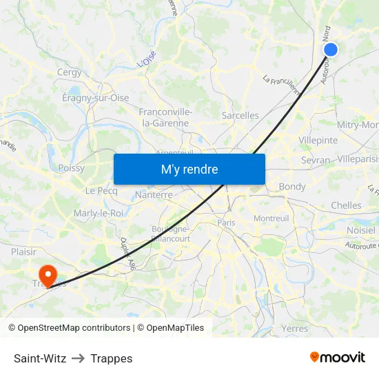 Saint-Witz to Trappes map