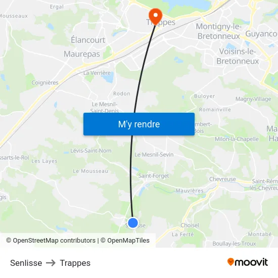 Senlisse to Trappes map