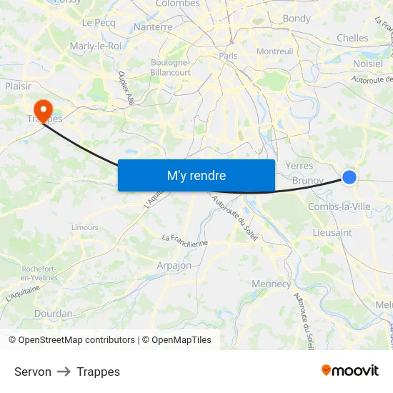 Servon to Trappes map