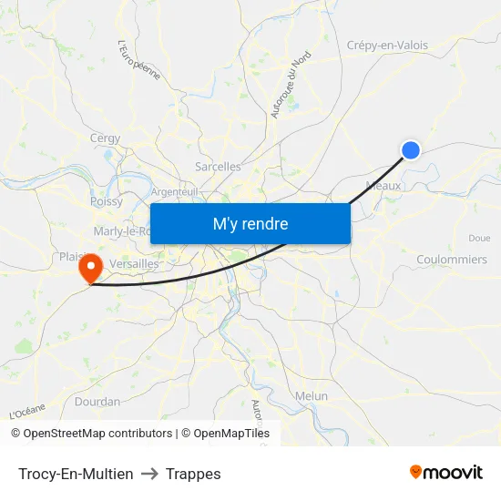 Trocy-En-Multien to Trappes map