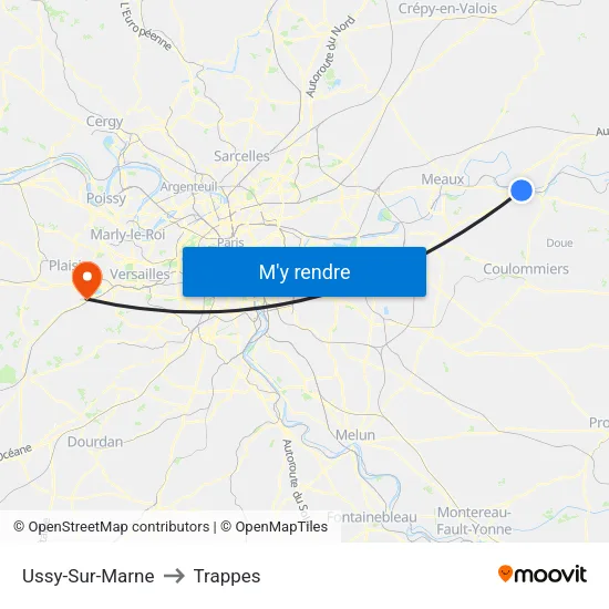 Ussy-Sur-Marne to Trappes map