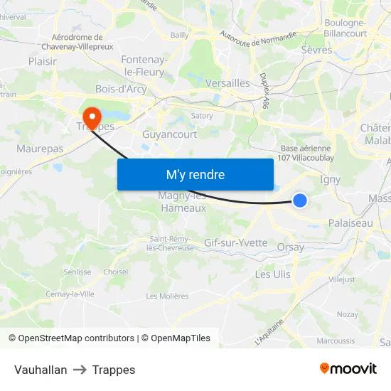 Vauhallan to Trappes map