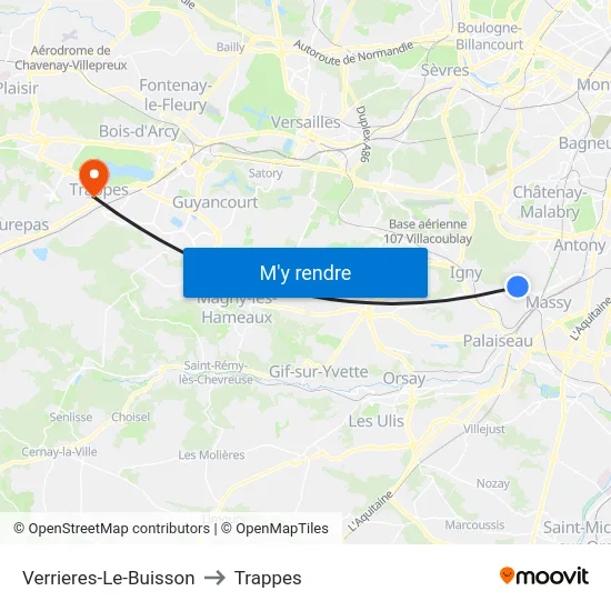 Verrieres-Le-Buisson to Trappes map