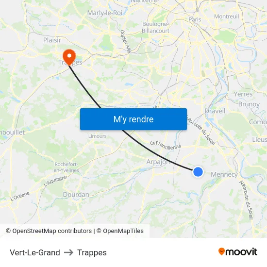 Vert-Le-Grand to Trappes map
