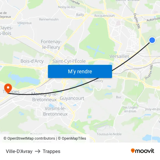 Ville-D'Avray to Trappes map