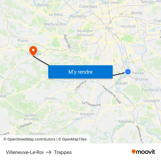 Villeneuve-Le-Roi to Trappes map