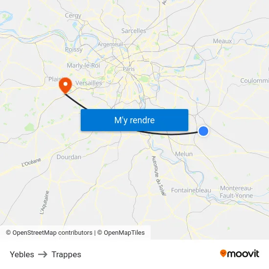 Yebles to Trappes map