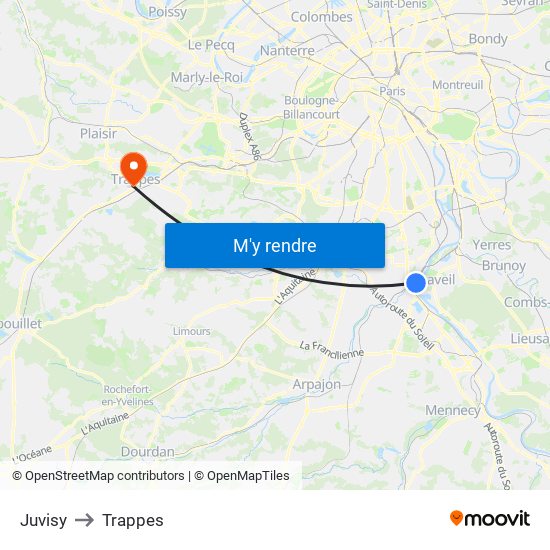 Juvisy to Trappes map