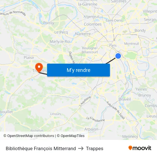 Bibliothèque François Mitterrand to Trappes map
